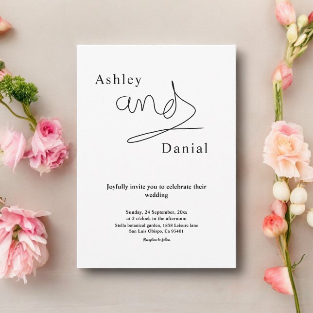 Convites Casamento Elegante Da Caligrafia Branca E Negra Si (Criador carregado)