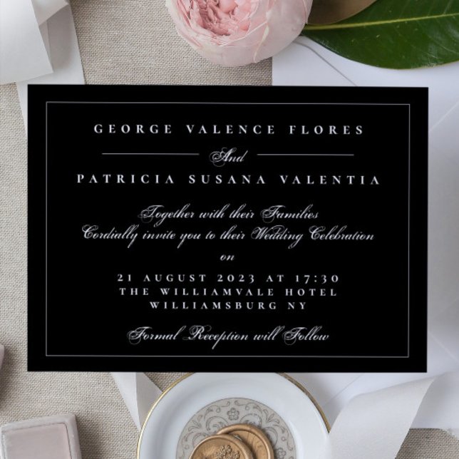 Convites Casamento Elegante da Caligrafia Formal Preta e Br (Criador carregado)