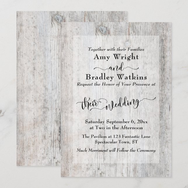 Convites Casamento Elegante Da Tipografia Da Madeira Com Te (Frente/Verso)