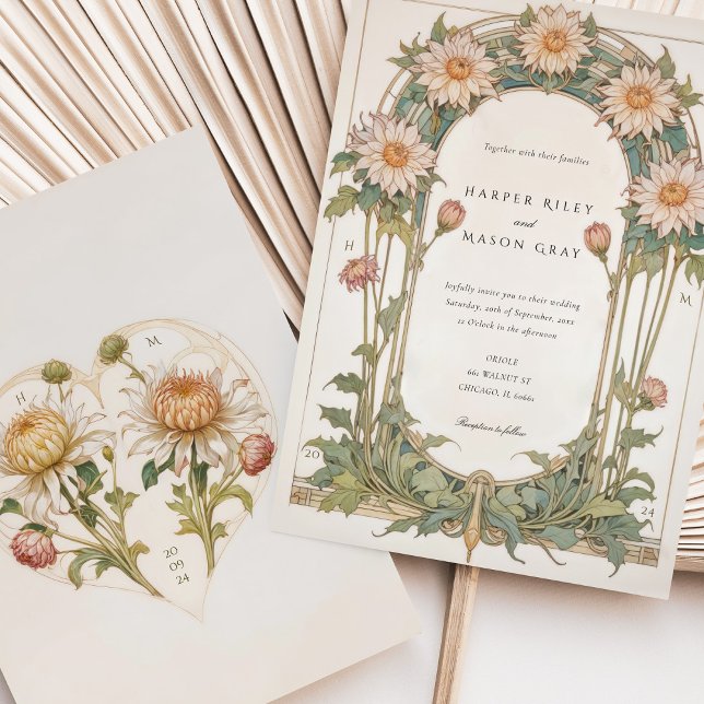 Convites Casamento Elegante Dahlia Art Nouveau (Criador carregado)