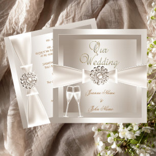 Convites Casamento Elegante Damask Cream White Champagne