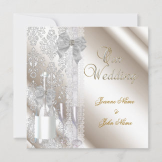 Convites Casamento Elegante Damask Creme Branco Champanhe