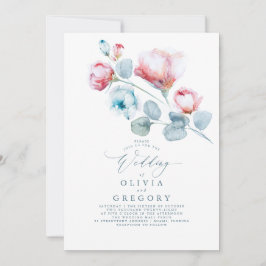 Convites Casamento Elegante das Flores Azuis e Rosa Dusty