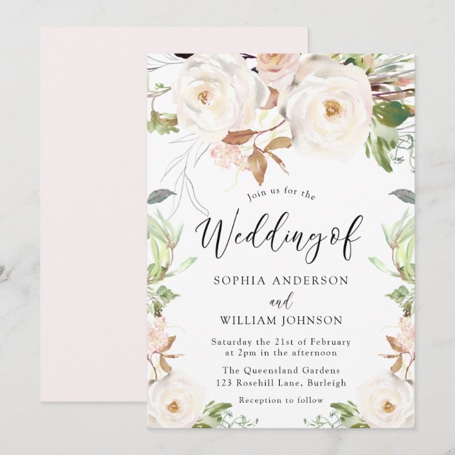 Convites Casamento Elegante das Flores de inverno Mágicas (Frente/Verso)