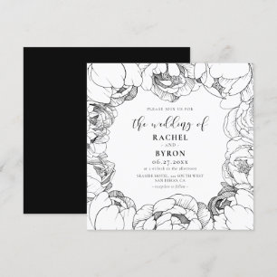 Convites Casamento elegante das peônias preto e branco