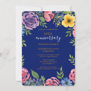 Convites casamento elegante de 50 anos com flor de aquarela