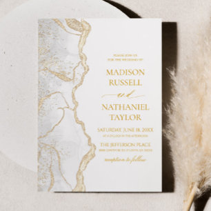 Convites Casamento Elegante de Ágata Branco Dourado