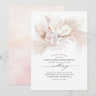 Convites Casamento Elegante de Anthurium Branco e de Pampas