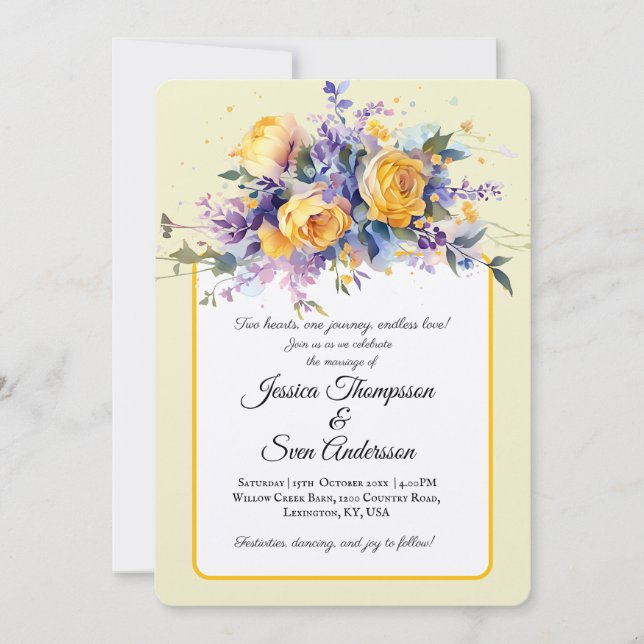 Convites Casamento Elegante De Aquarela Amarelo-Amarela-Man (Frente)