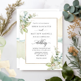 Convites Casamento Elegante de Aquarela e Eucalyptus Greene