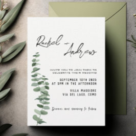 Convites Casamento Elegante de Aquarela Eucalyptus