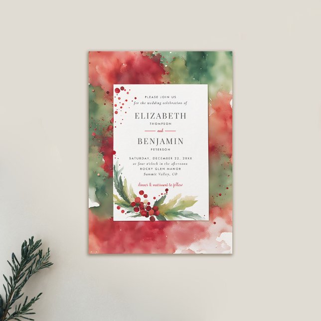 Convites Casamento Elegante De Aquarela Moderna De Natal De (winter wedding invitation modern christmas dreamy watercolor elegant casual contemporary)