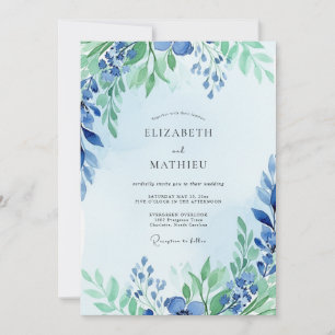 Convites Casamento Elegante de Azul Desbotado na Primavera