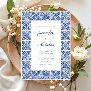 Convites Casamento Elegante de Azulejos Azuis Mediterrâneos