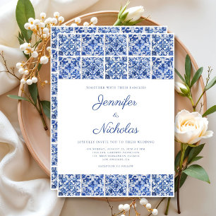 Convites Casamento Elegante de Azulejos Azuis Mediterrâneos