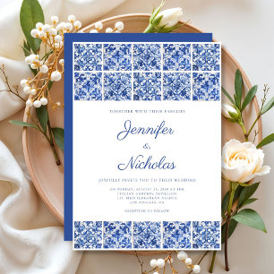 Convites Casamento Elegante de Azulejos Azuis Mediterrâneos