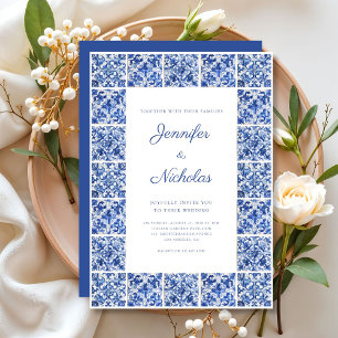 Convites Casamento Elegante de Azulejos Azuis Mediterrâneos