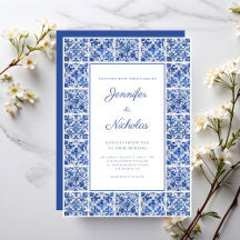 Casamento Elegante de Azulejos Azuis Mediterrâneos