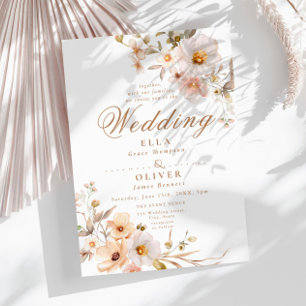 Convites Casamento Elegante de Beige Wildflower Neutral Boh