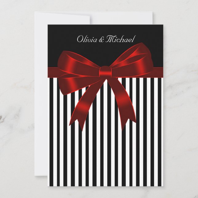 Convites Casamento Elegante de Black and Red Stripe (Frente)