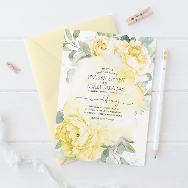 Convites Casamento Elegante de Boho Verde Amarelo (Criador carregado)
