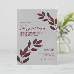 Convites Casamento Elegante de Borgonha e Cinzas