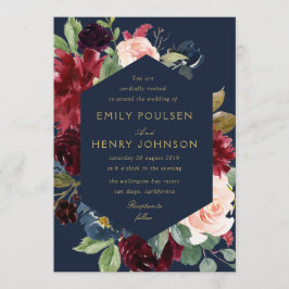 Convites casamento elegante de burgundy marinho
