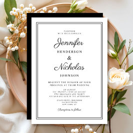 Convites Casamento Elegante De Caligrafia Branca E Preta