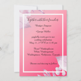 Convites casamento elegante de cereja rosa com flores verde