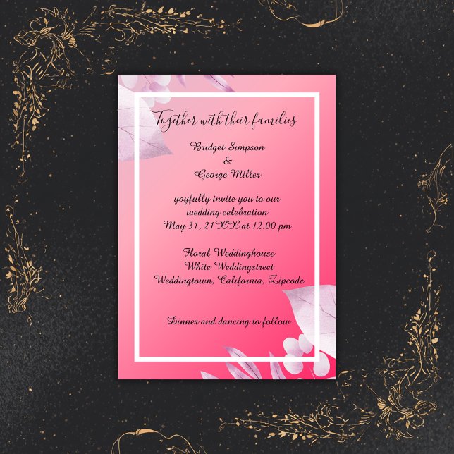 Convites casamento elegante de cereja rosa com flores verde (Criador carregado)