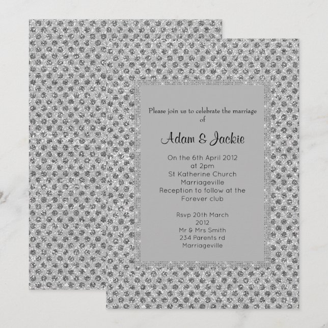 Convites CASAMENTO ELEGANTE DE Cinza de prata (Frente/Verso)