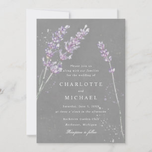 Convites Casamento elegante de cinzas de lavanda de aquarel