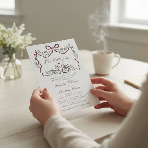 Convites Casamento Elegante de Cisnes com Grinalda e Fita V