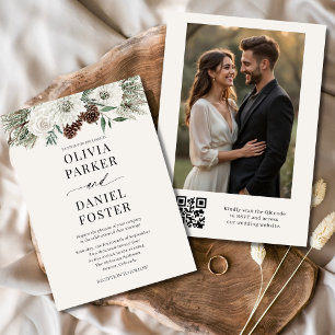 Convites Casamento Elegante de Código QR de Foto de Inverno