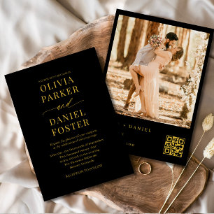 Convites Casamento Elegante de Código QR Dourado Moderno Pr