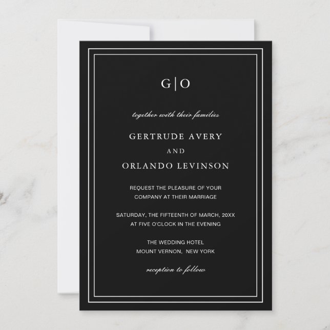 Convites Casamento elegante de código QR preto clássico (Frente)
