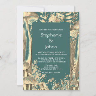 Convites Casamento Elegante De Cogumelos Dourados De Teal E