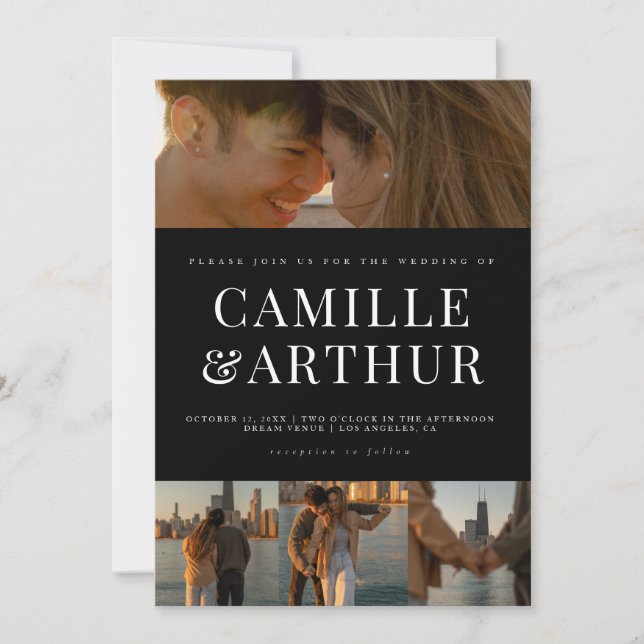 Convites Casamento Elegante de Colagem de Fotos Moderna (Frente)