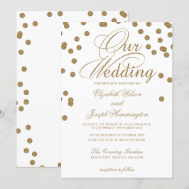 Convites Casamento Elegante de Confetti Dourado Branco