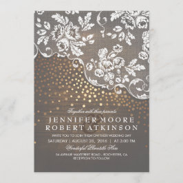 Convites Casamento Elegante de Confetti Dourado e Lace