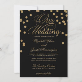 Convites Casamento Elegante de Confetti Dourado Negro