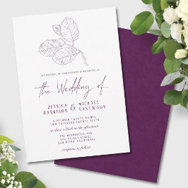 Convites Casamento Elegante de Contorno Botânico Roxo Moder