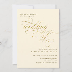 Convites Casamento Elegante de Creme e Caligrafia Dourada