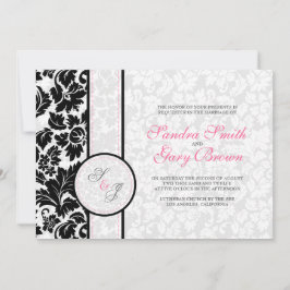 Convites Casamento Elegante de Damascos Brancos e Pretos