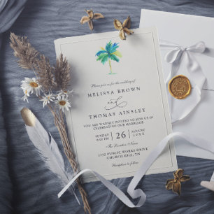Convites Casamento Elegante de Destino de Palmeira em Aquar