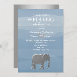 Convites Casamento Elegante de Elefante Azul de Prata