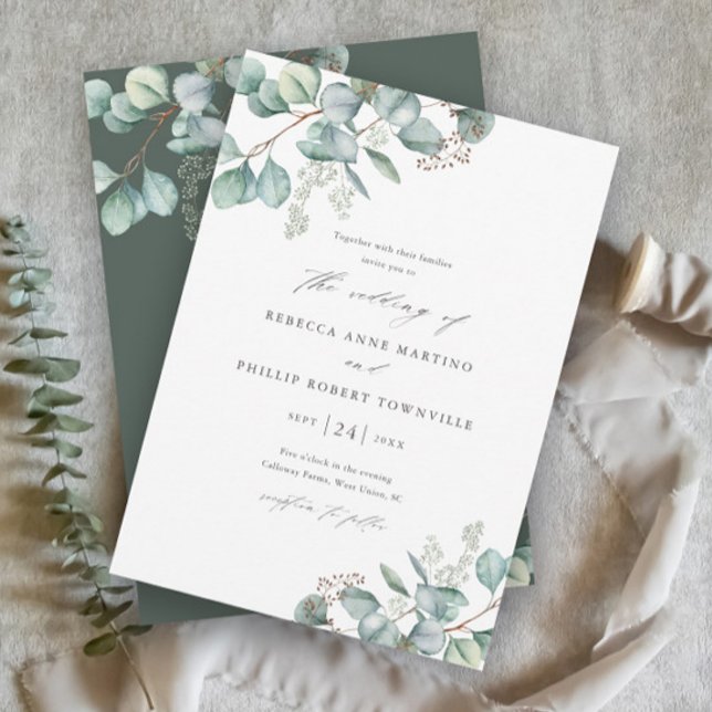 Convites Casamento Elegante de Eucalyptus Watercolor (Elegant Eucalyptus Greenery Leaves Wedding Invitations.)