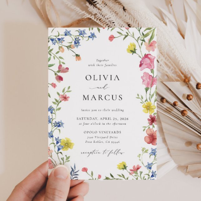 Convites Casamento Elegante de Fairytale Boho Wildflower (Front)