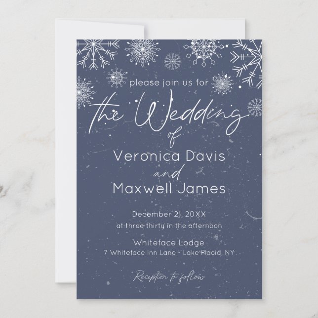Convites Casamento Elegante de Floco de Neve com Tema de In (Frente)