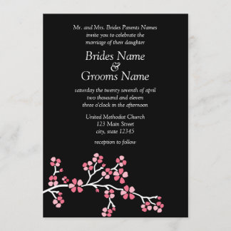 Convites Casamento Elegante De Flor De Cereja Preta 5x7